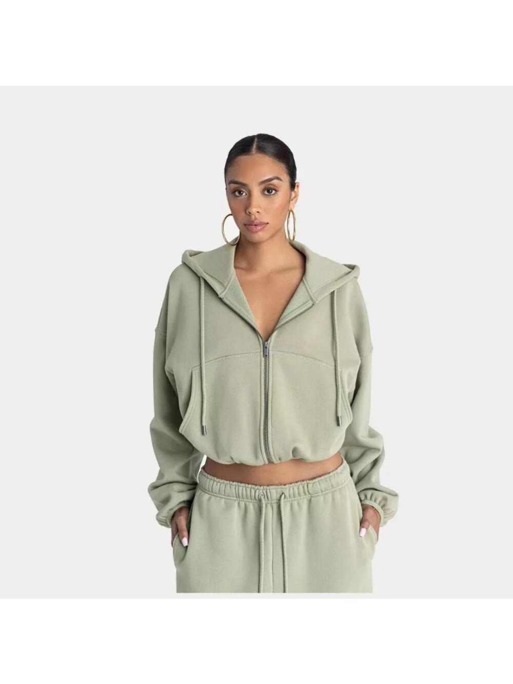 KBB Kahlana The Zip-Up Hoodie Olive Green Heavyweight Sweatshirt Women's XS NWOT